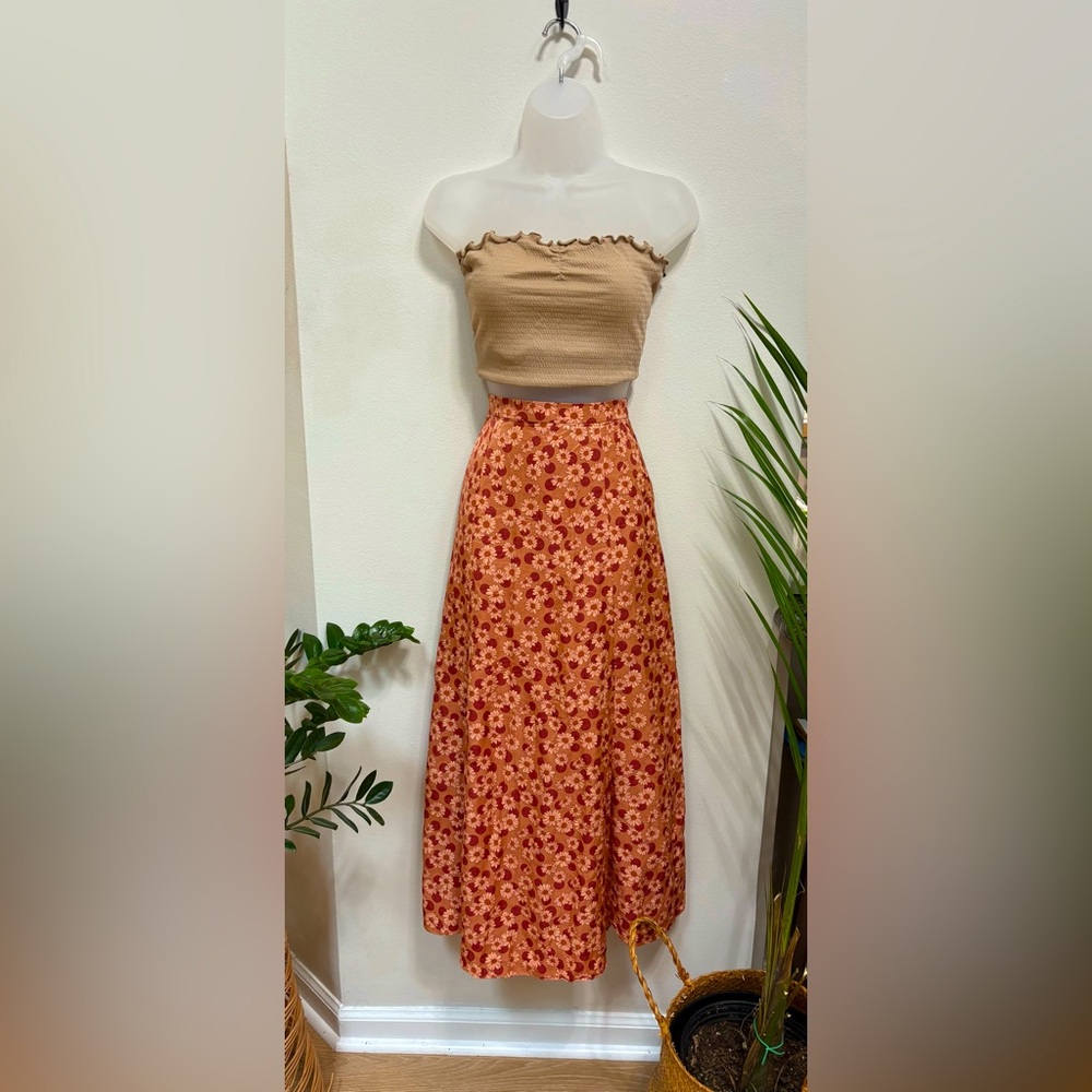 Boho, 70s inspired Sandro Paris linen blend maxi skirt, size 1